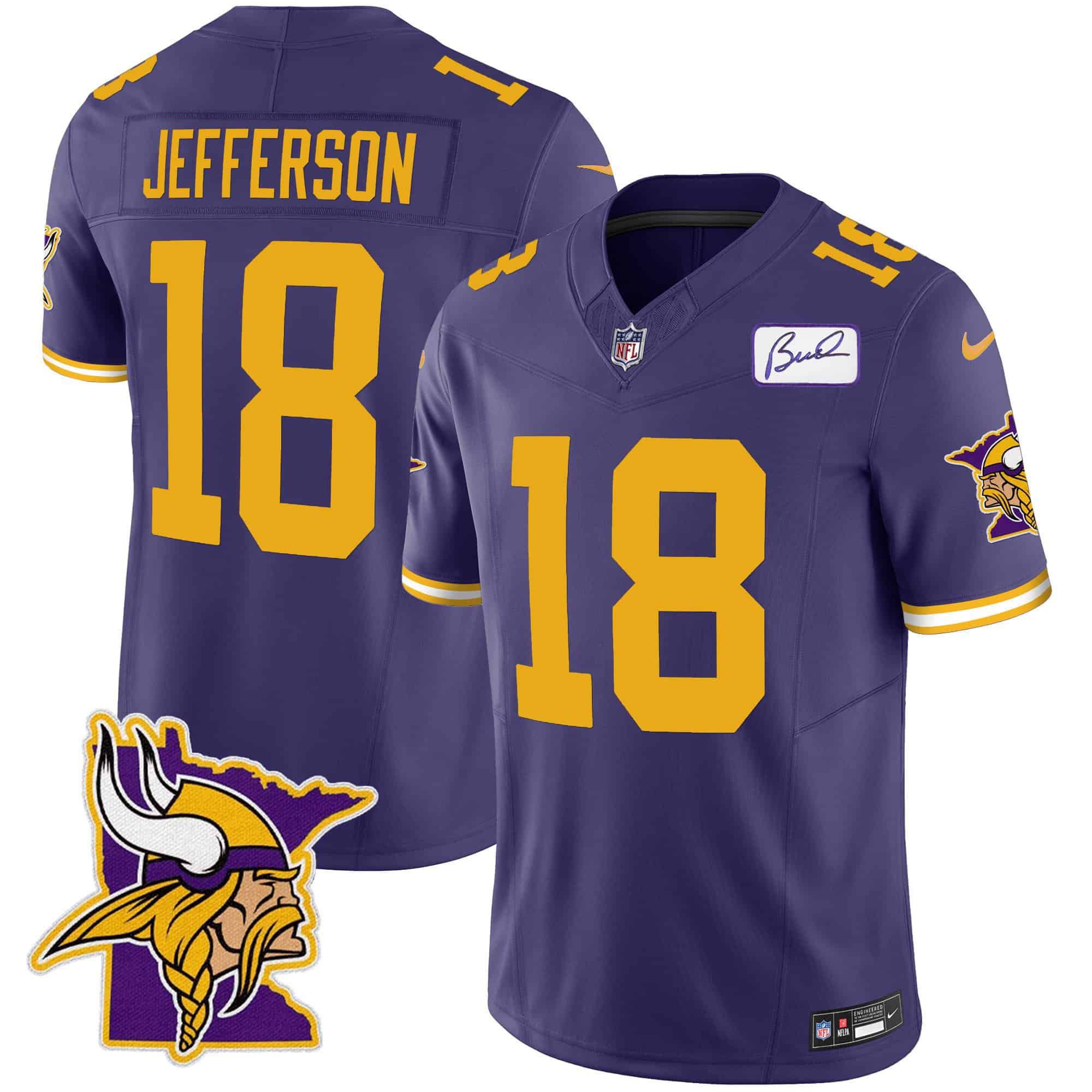 Men Minnesota Vikings #18 Jefferson Purple 2024 Nike Patch Classic Limited NFL Jersey style 2